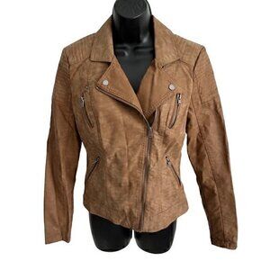 Only Faux Leather Zip‎ Up Biker Jacket Tan Brown Size 34 / 2